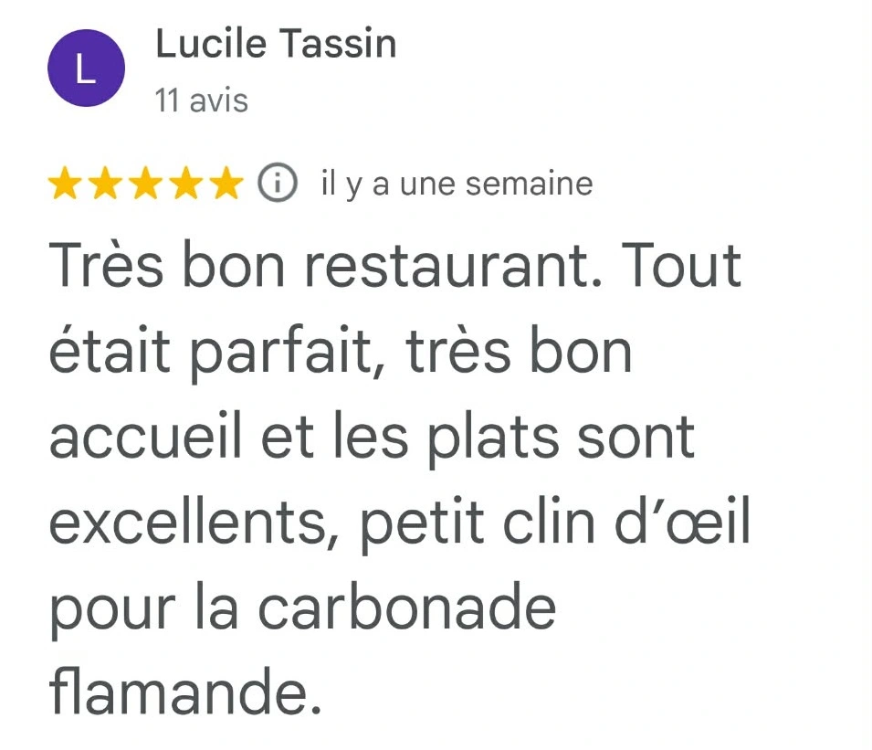 Commentaire d'un client du restaurant Le Pigeonnier