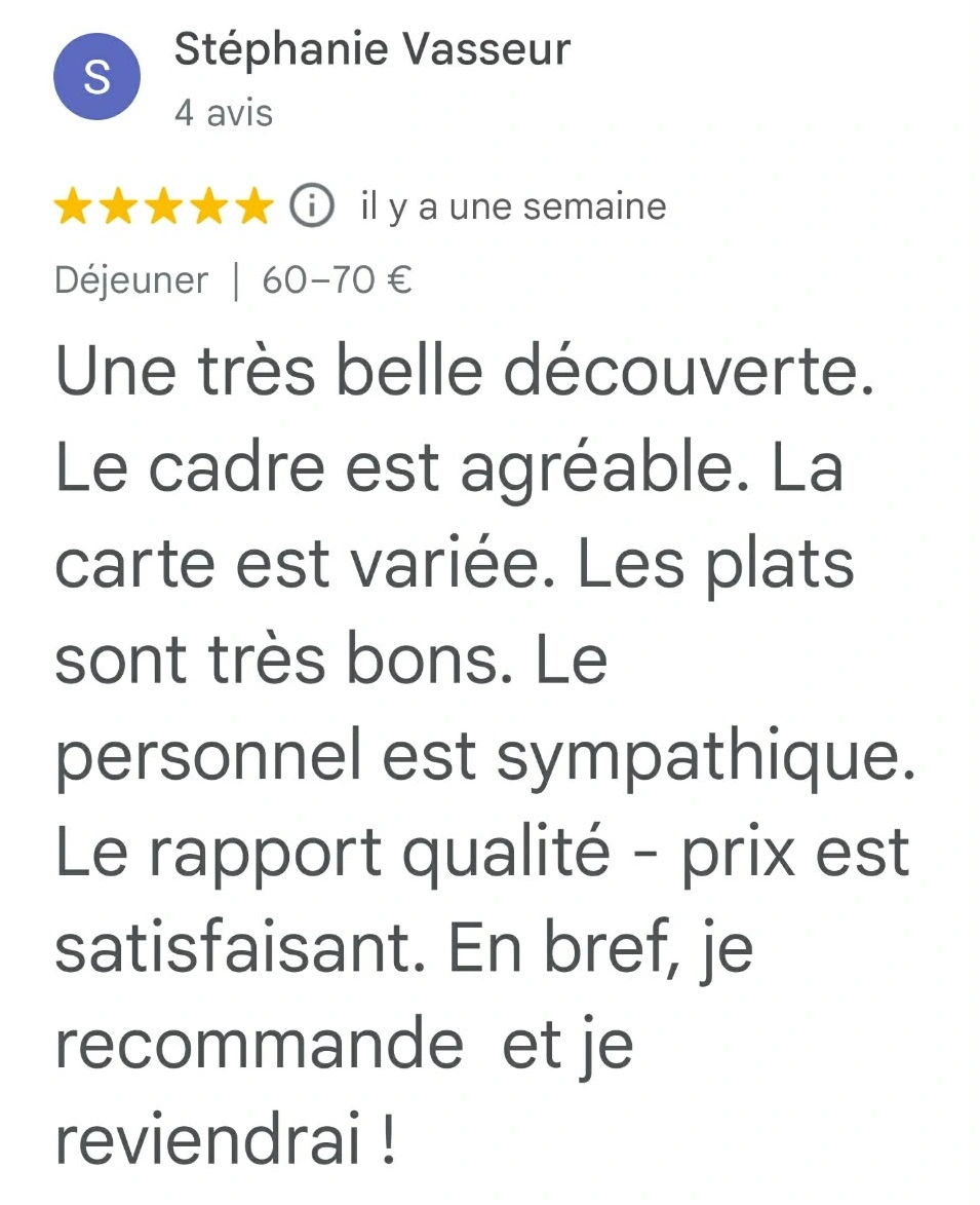 Commentaire d'un client du restaurant Le Pigeonnier